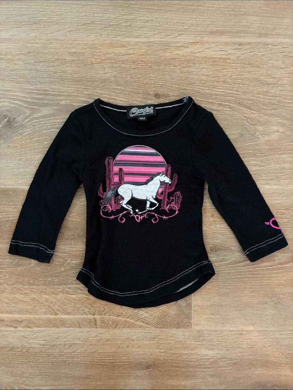 Cowgirl Hardware Black/Pink Ribbed Long-Sleeve Horse Tee 18M